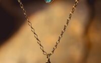 silver chain necklace with blue gemstone pendant